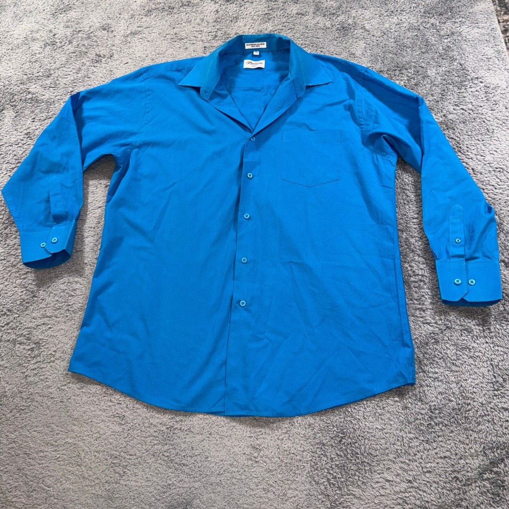 Berlioni Italy Mens XL 32/33 Dress Shirt Turquoise Blue Cotton Blend LS